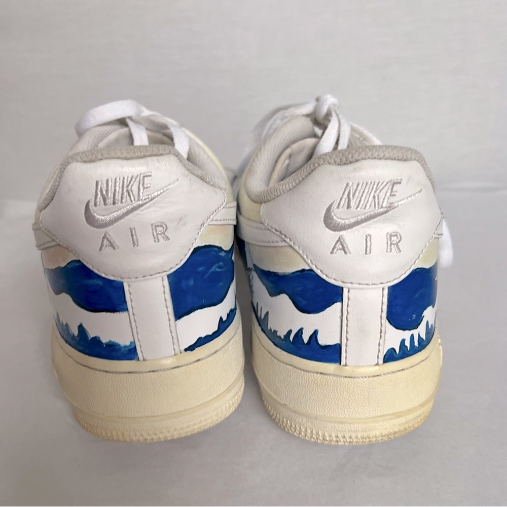 Nike Air White and Blue Ocean Waves Great Wave Custom Drawn Sneakers - Picture 9 of 14